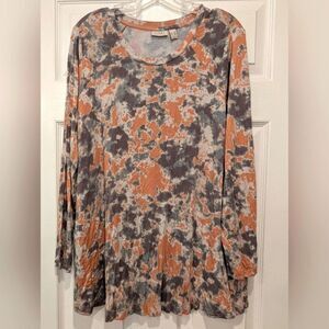 LOGO by Lori Goldstein Tie-Dye Long Sleeve Knit Top Shirt Stretch Cottagecore 1X